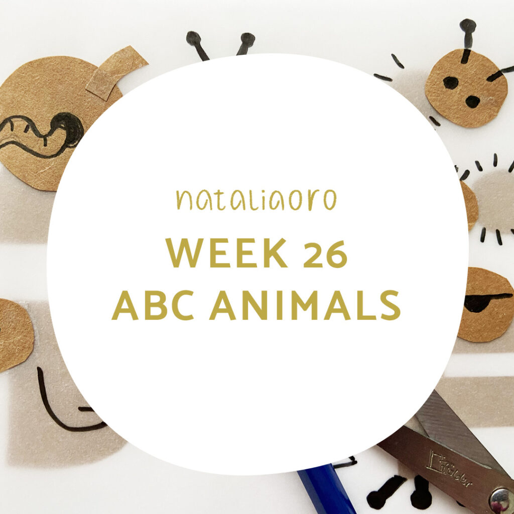 ABC animal letter with paper cut-outs, title image, by nataliaoro