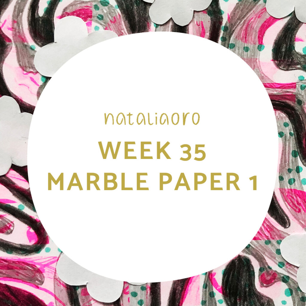 Week 35 of my creative practice experiment - marble illustration with flowing lines, abstract flowers in a mixed media style, title image, nataliaoro