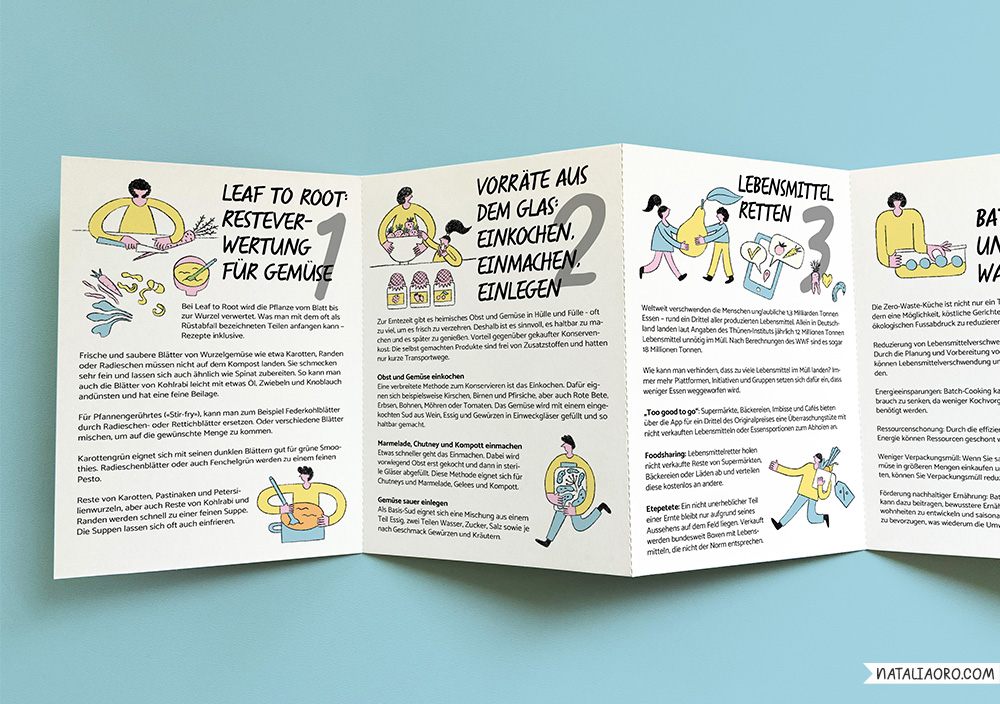 A leporello contains tips on how to avoid food waste in everyday life, by nataliaoro