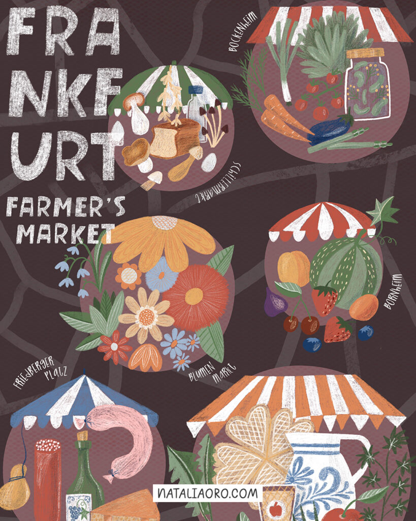An illustrated map of Frankfurt's farmers' markets by nataliaoro