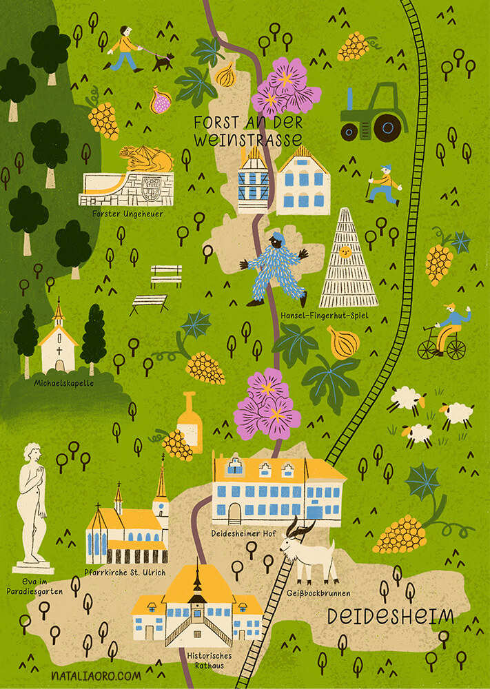 Illustrated map from Forst to Deidesheim by nataliaoro, 2025