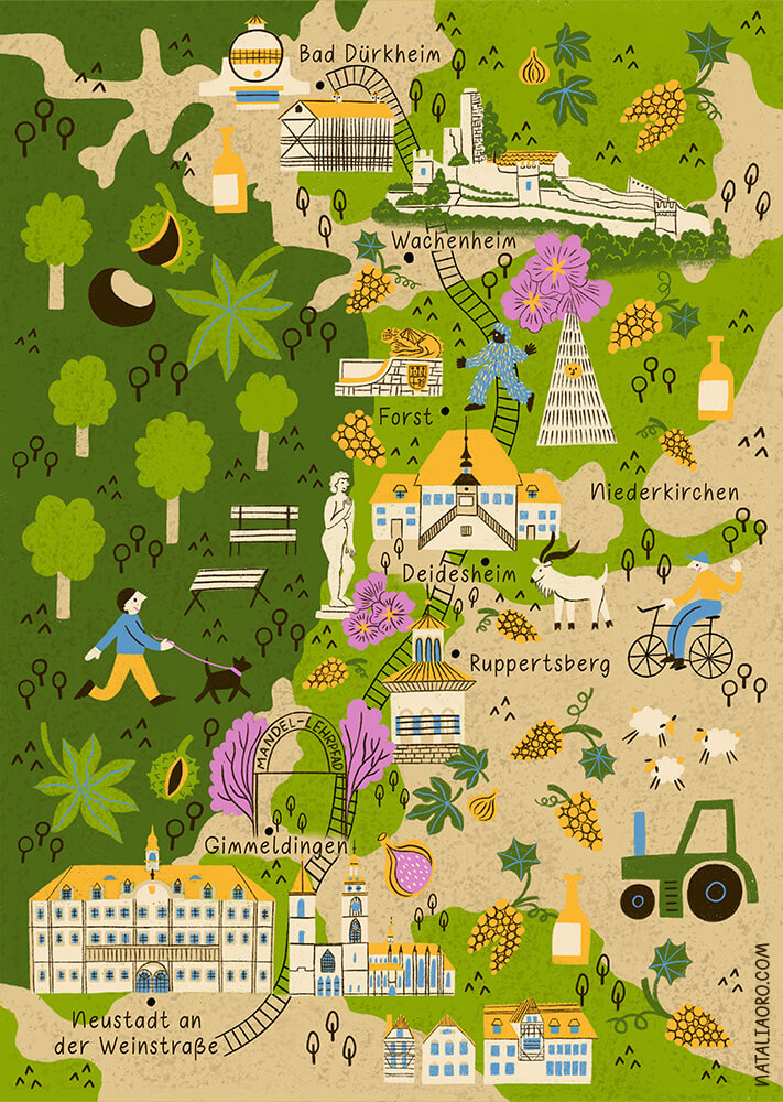 Illustrated map wine route "Weinstrasse" by nataliaoro, 2025