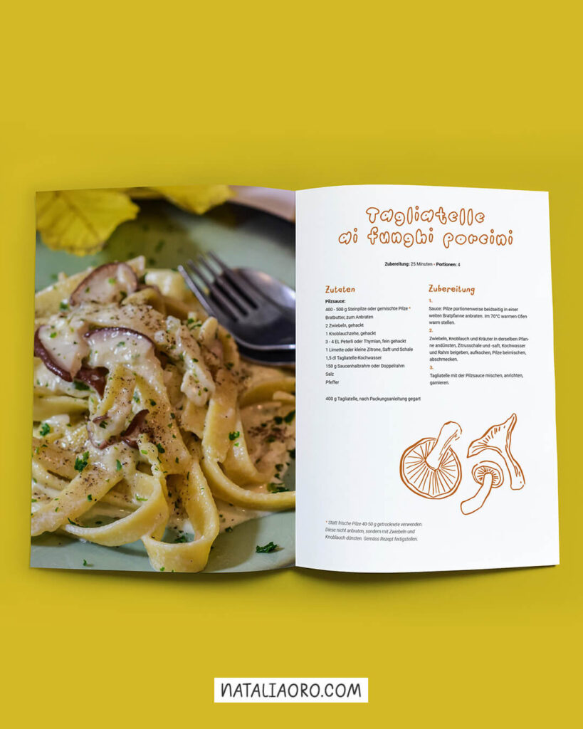 Layout design for a mushroom recipe in a cookbook, nataliaoro