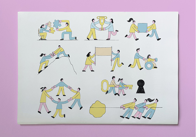 A set of illustrations on the theme of teamwork, nataliaoro 2025