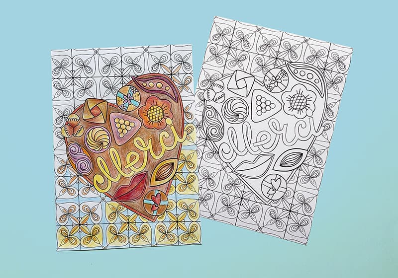 Merci colouring illustration on a greeting card, nataliaoro, 2025