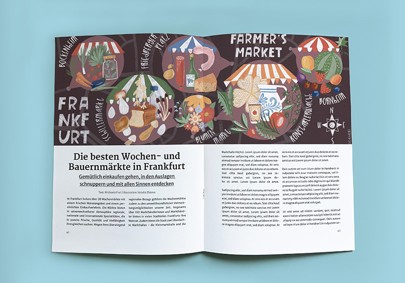 Design of the layout for an article about Frankfurt's farmers' markets, nataliaoro